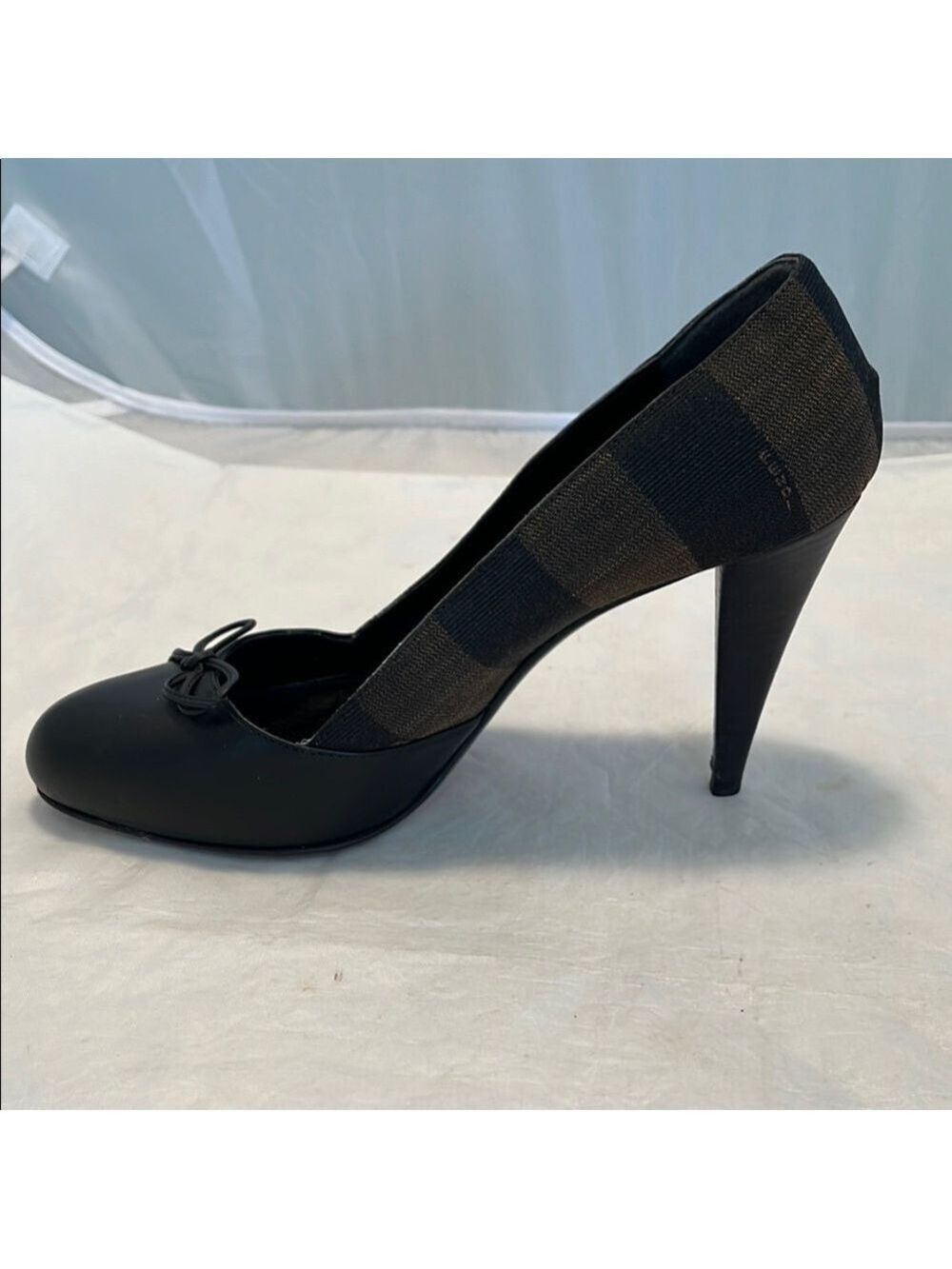 Fendi Canvas and Leather Bow Pumps